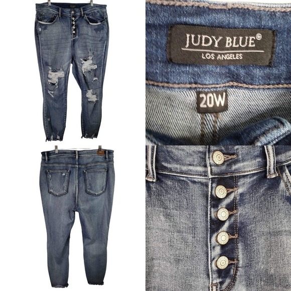 Judy Blue Jeans Women's Plus Size 20 W Distressed Blue Skinny Fit Stretch - Picture 1 of 12